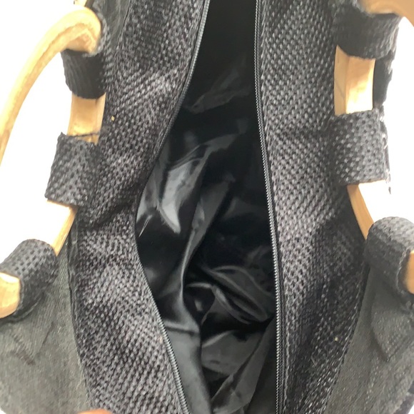 Canvas Handbag Wood Handles Ankara African Style Black White Tote Bag - Picture 5 of 8